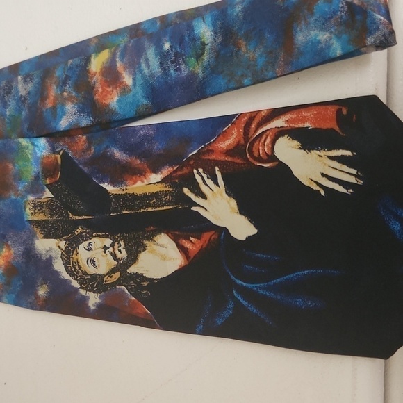 Jesus Carrying Cross A Rodgers Tie Christian Artsy Church Vintage - Picture 2 of 5